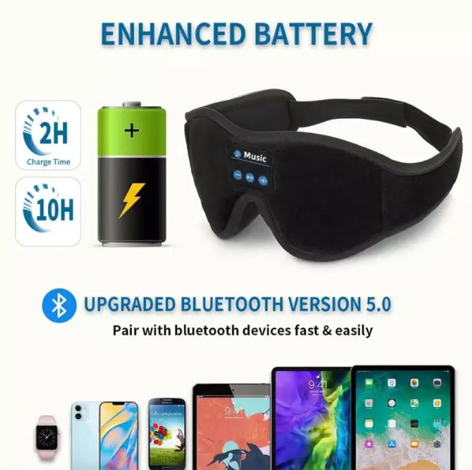 Masque de sommeil 3D Bluetooth 5.0 Stéréo Musique illimitée