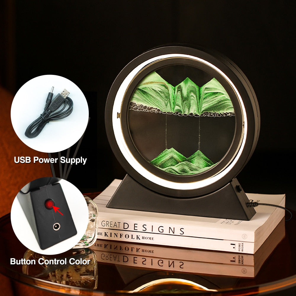 Lampe de table paysagère avec sable mouvant